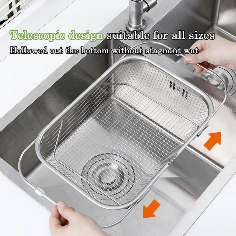 Goodern Over The Sink Colander,Stainless Steel Colander Strainer,Collapsible Colander Rectangular Sieve, Fine Mesh Strainer Baskets Kitchen Colander for Strain, Drain, Rinse Vegetables, Fruits - Image 5