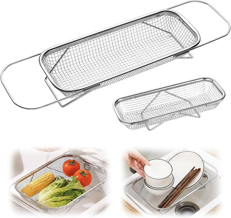 Goodern Over The Sink Colander,Stainless Steel Colander Strainer,Collapsible Colander Rectangular Sieve, Fine Mesh Strainer Baskets Kitchen Colander for Strain, Drain, Rinse Vegetables, Fruits - Image 1