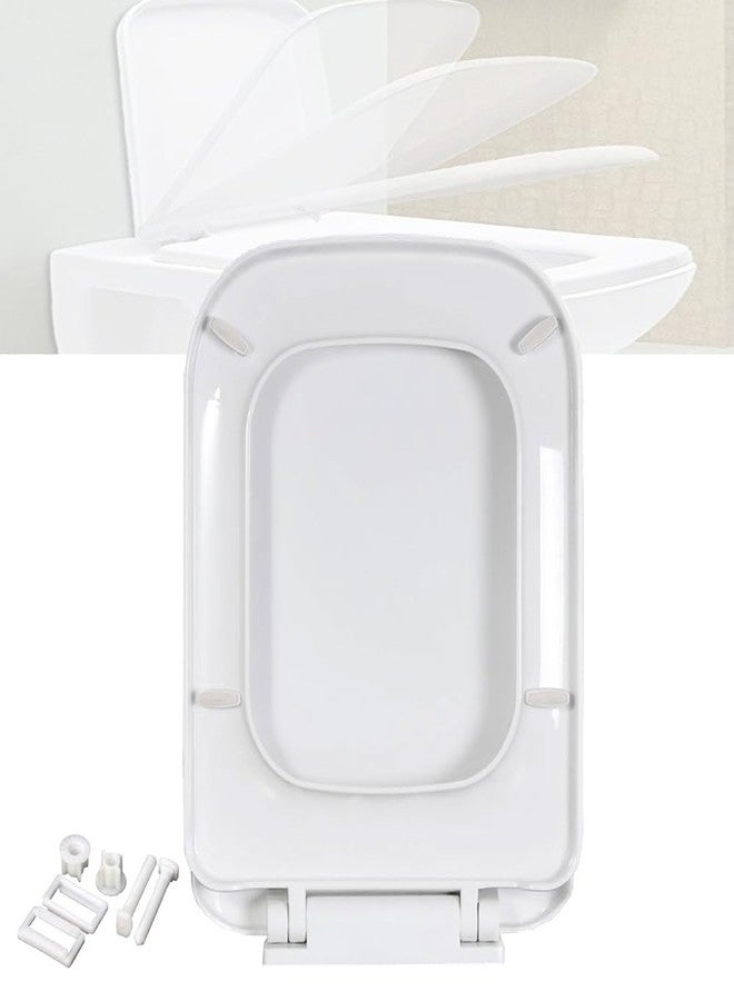 MLD Rectangular Shaped Design Hydraulic Soft Closing PP Toilet Seat Cover Hinge Size adjustment sideways front back fit all brand Commode Close SQT4046 (Color-White,Plastic) - Image 1