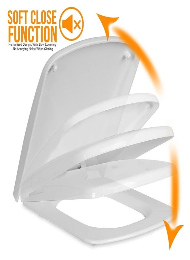 MLD Rectangular Shaped Design Hydraulic Soft Closing PP Toilet Seat Cover Hinge Size adjustment sideways front back fit all brand Commode Close SQT4046 (Color-White,Plastic) - Image 4