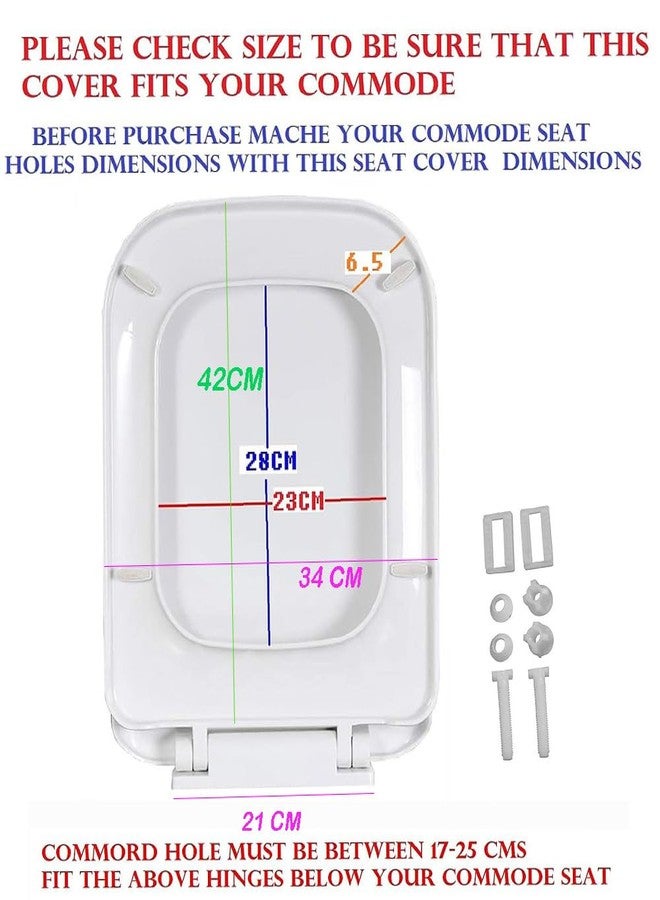 MLD Rectangular Shaped Design Hydraulic Soft Closing PP Toilet Seat Cover Hinge Size adjustment sideways front back fit all brand Commode Close SQT4046 (Color-White,Plastic) - Image 3