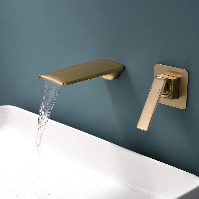 RANDOM Wall Mount Waterfall Bathroom Faucet Gold Faucets for Bathroom Vanity Split Brass Single Handle Bathroom Sink Faucet680082BG