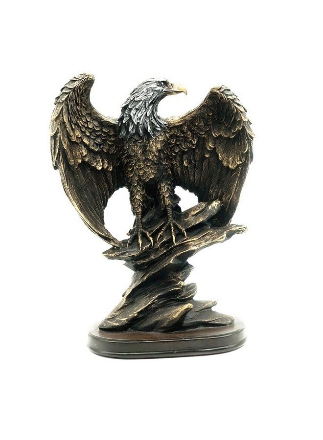 EatingBiting 10.25" Patriotic Eagle On Rocks Statue Eagle Decorative Bronze Patina Resin Figurine Statue Wild Bird Eagle Statue Bald Eagle Figurines Statues for Home Decor Bronze Resin Ornaments - Image 1
