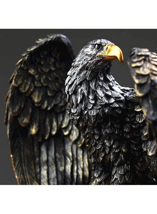 EatingBiting 10.25" Patriotic Eagle On Rocks Statue Eagle Decorative Bronze Patina Resin Figurine Statue Wild Bird Eagle Statue Bald Eagle Figurines Statues for Home Decor Bronze Resin Ornaments - Image 2