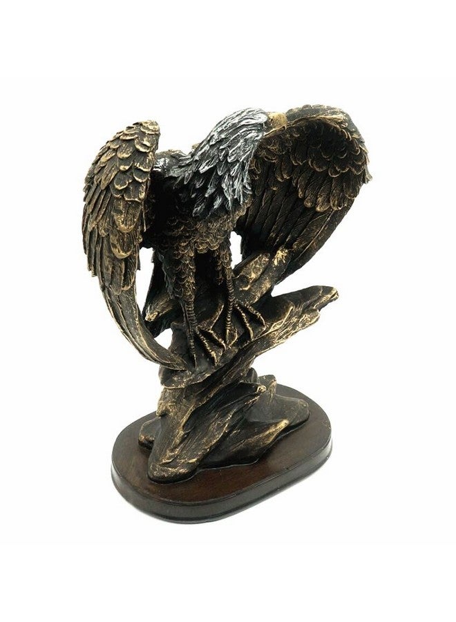 EatingBiting 10.25" Patriotic Eagle On Rocks Statue Eagle Decorative Bronze Patina Resin Figurine Statue Wild Bird Eagle Statue Bald Eagle Figurines Statues for Home Decor Bronze Resin Ornaments - Image 3