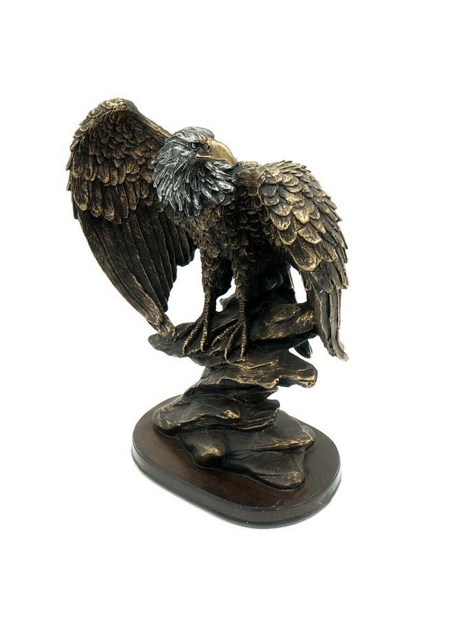 EatingBiting 10.25" Patriotic Eagle On Rocks Statue Eagle Decorative Bronze Patina Resin Figurine Statue Wild Bird Eagle Statue Bald Eagle Figurines Statues for Home Decor Bronze Resin Ornaments - Image 5