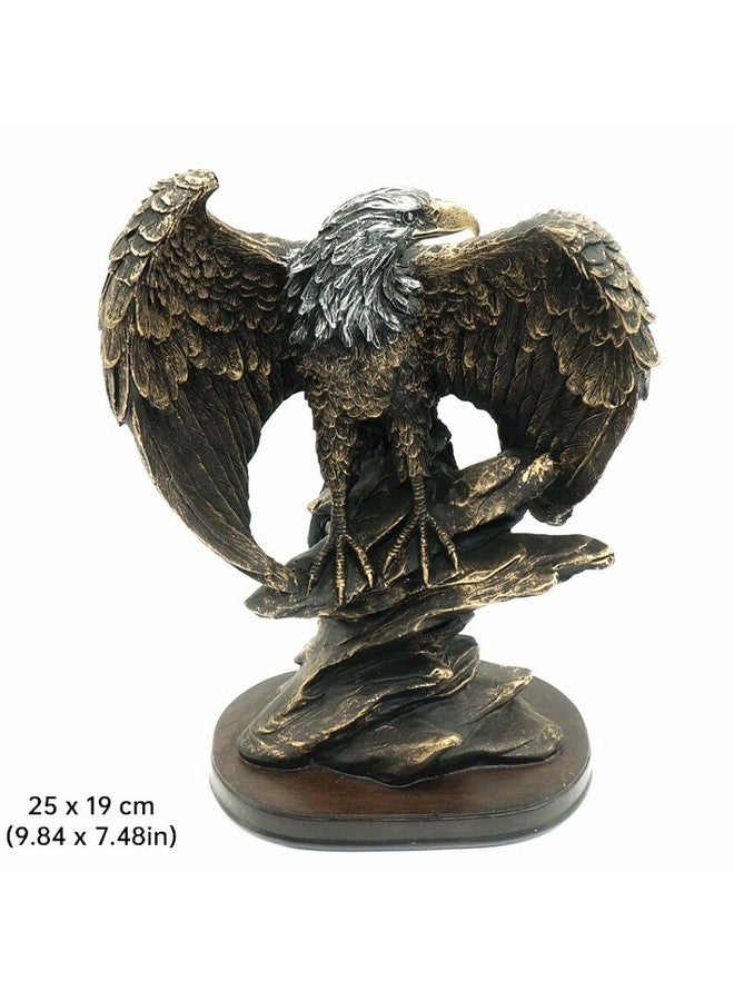 EatingBiting 10.25" Patriotic Eagle On Rocks Statue Eagle Decorative Bronze Patina Resin Figurine Statue Wild Bird Eagle Statue Bald Eagle Figurines Statues for Home Decor Bronze Resin Ornaments - Image 4