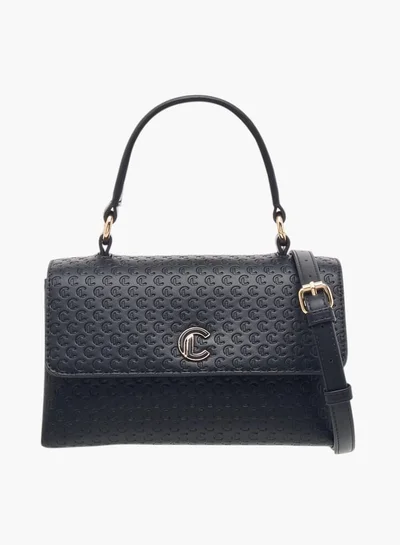 Le Confort Women Monogram Embossed Satchel Bag with Button Closure