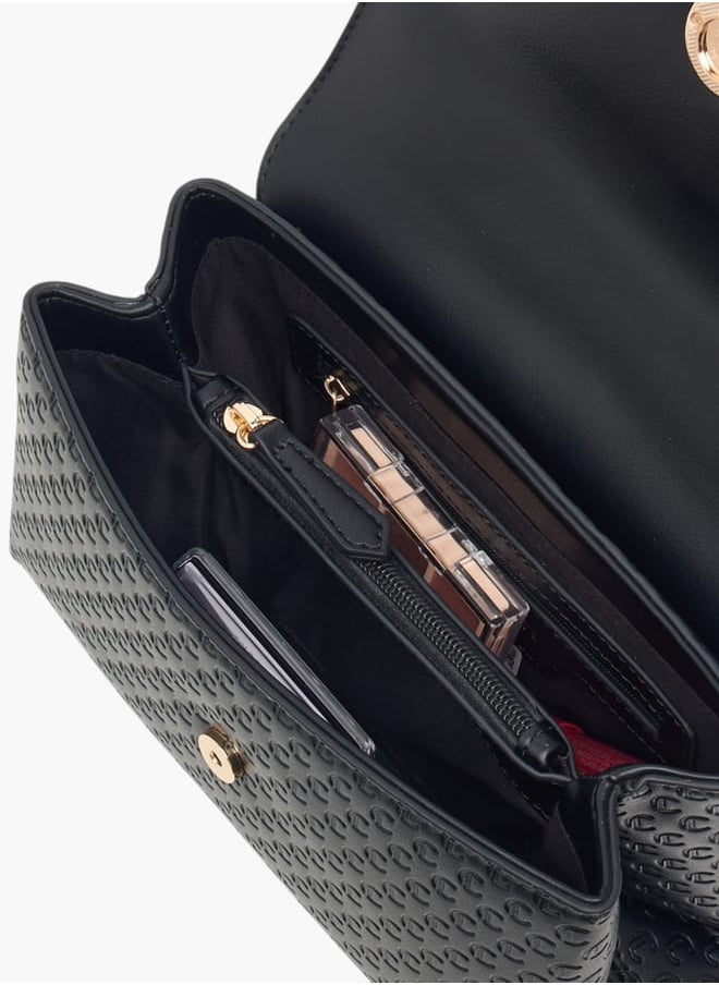 Women Monogram Embossed Satchel Bag with Button Closure