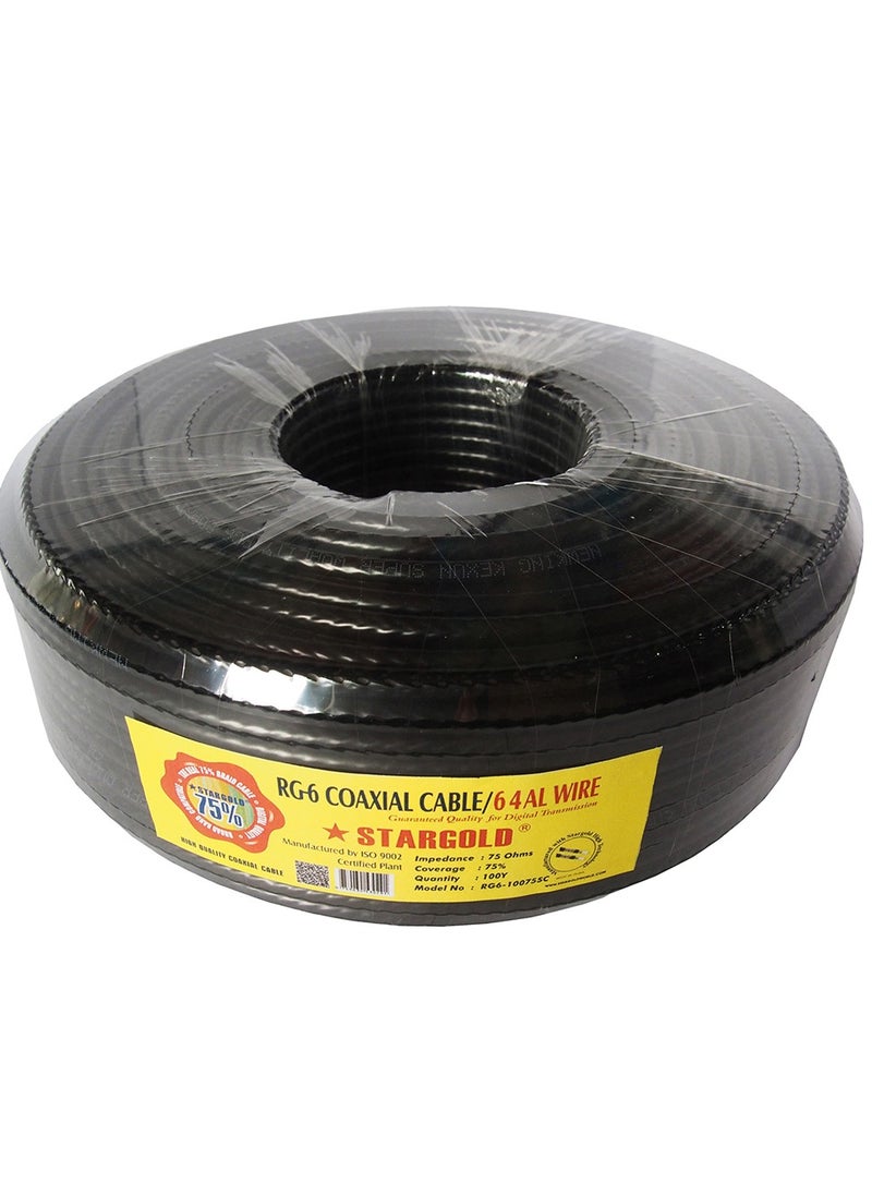 Stargold RG6 Coaxial Cable 100Y 75 Percentage Coverage For Satellite Receiver 