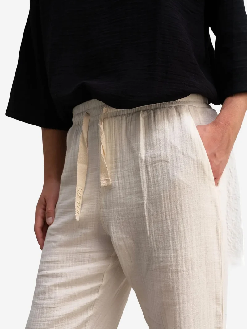 Giesto Dusty White GIESTO Relaxed Fit Textured Cotton Pants for Men | Best Price UAE