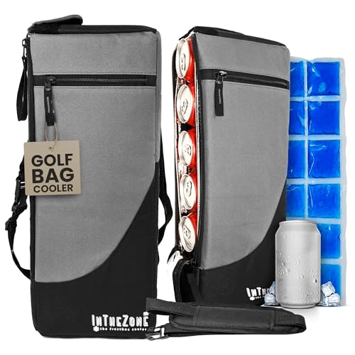 INTHEZONE Frostbox Golf Bag Cooler with Ice Pack | Insulated 6-Can Beer Sleeve | Stays Cold for Hours Discreet Hidden Design - Fits in Golf Bag - Black/Gray - Image 1