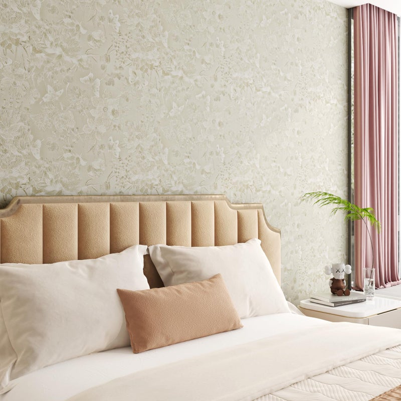 Wallink Vintage Silk Embossed Wallpaper Peel and Stick Beige Embossed Wallpaper Floral Textured 17.7"Ã—118" Beige Textured Wall Paper Waterproof Cream Floral Contact Paper for Drawers Cabinets Bedroom - Image 2