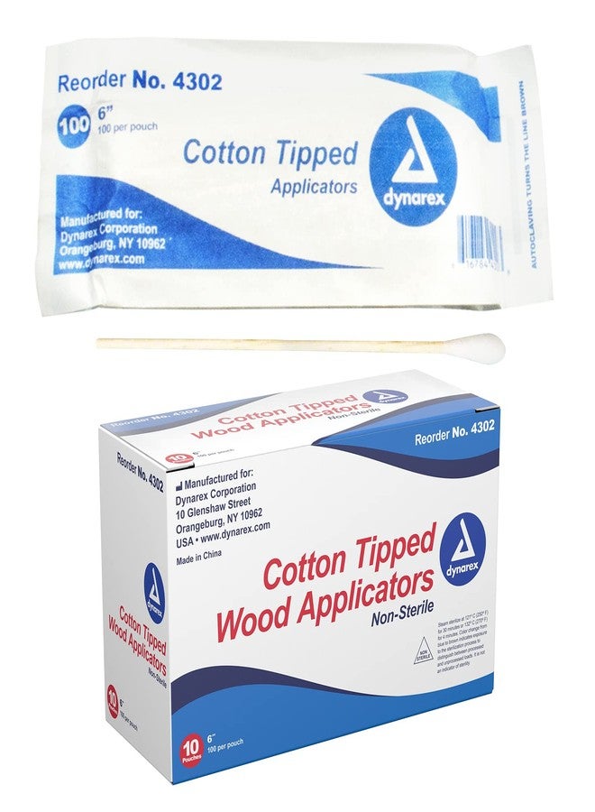 Dynarex 6-Inch Non-Sterile Cotton Tipped Applicators 1000 Count | Wooden Shaft | Highly Absorbent | For Wound Care | Box of 1000 - Image 1