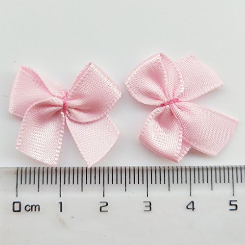 Chenkou Craft 60pcs Mini Satin Ribbon Bows Flowers 1" x3/4" Appliques DIY Craft Pink Color - Image 4
