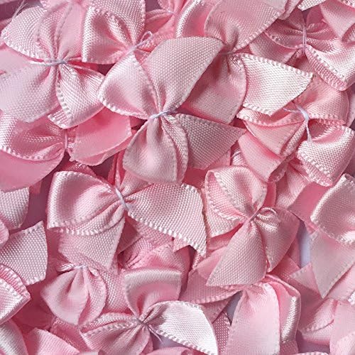 Chenkou Craft 60pcs Mini Satin Ribbon Bows Flowers 1" x3/4" Appliques DIY Craft Pink Color - Image 5