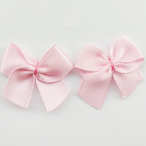 Chenkou Craft 60pcs Mini Satin Ribbon Bows Flowers 1" x3/4" Appliques DIY Craft Pink Color - Image 3
