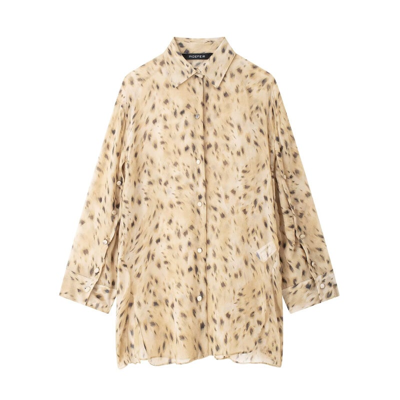 European and American Clothing Leopard Print Long-Sleeved Lapel Shirt + Animal Print Pants top