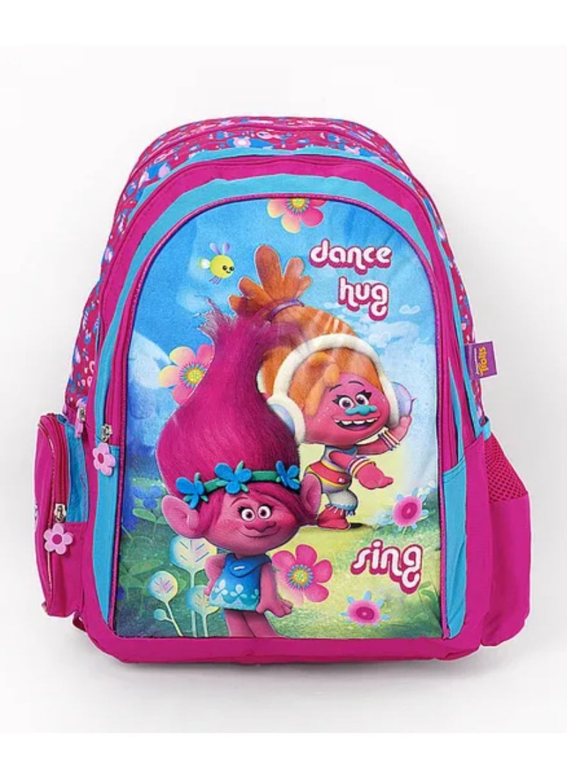 Disney Disney Trolls Backpack, Adjustable Straps, 3 Compartments, Bottle Holders for Kids 5 Years+ - 18 Inches 