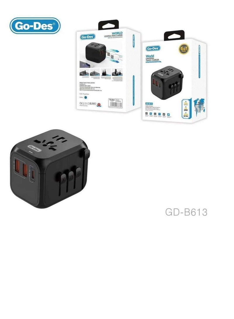 جو-ديز GD-B613 محول طاقة للسفر لشحن الهاتف المحمول والكمبيوتر اللوحي شاحن سريع PD 20 وات واثنين منفذ USB بقدرة 18 وات - Image 1