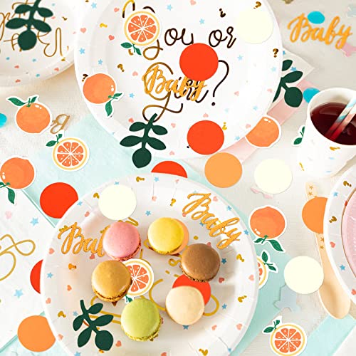 Minatee 400 Pcs Little Cutie Baby Shower Confetti Citrus Decoration Orange Baby Shower Confetti with Eucalyptus and Orange Tangerine Table Scatter for Gender Reveal Decor - Image 2