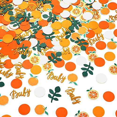 Minatee 400 Pcs Little Cutie Baby Shower Confetti Citrus Decoration Orange Baby Shower Confetti with Eucalyptus and Orange Tangerine Table Scatter for Gender Reveal Decor - Image 1