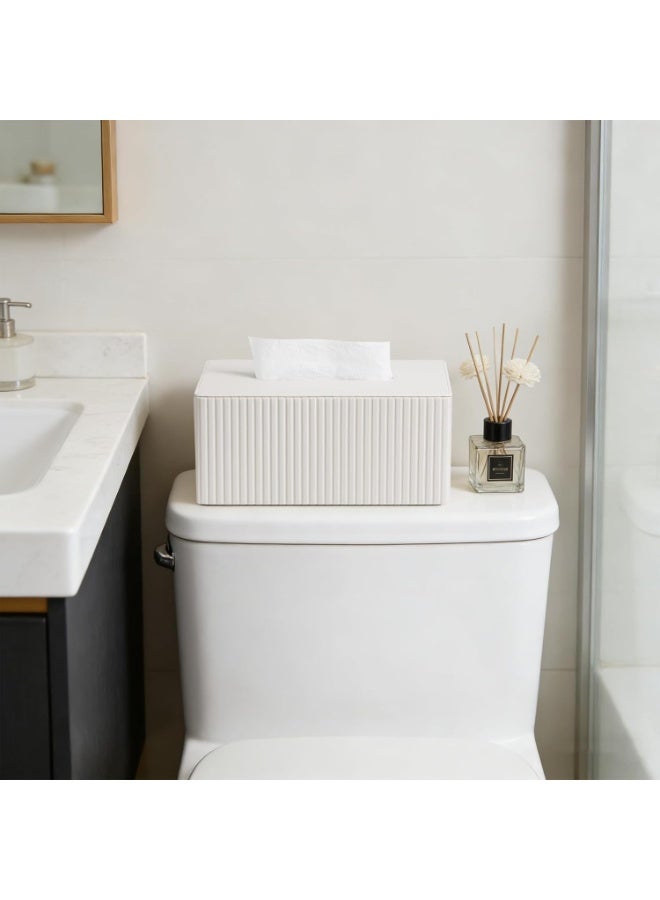 Stylish PU Leather Rectangle Tissue Box Cover with Magnetic Bottom for Bathroom Bedroom Office (White Stripes) - Image 3