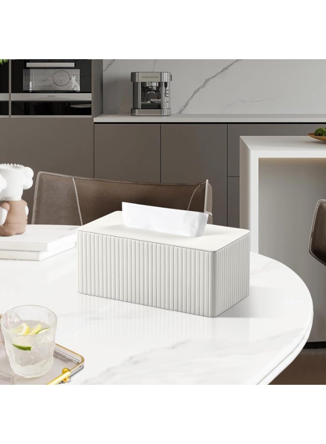 Stylish PU Leather Rectangle Tissue Box Cover with Magnetic Bottom for Bathroom Bedroom Office (White Stripes) - Image 2