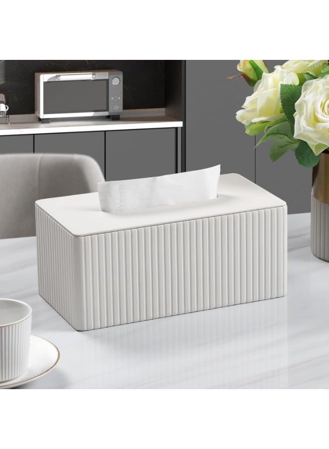 Stylish PU Leather Rectangle Tissue Box Cover with Magnetic Bottom for Bathroom Bedroom Office (White Stripes) - Image 5