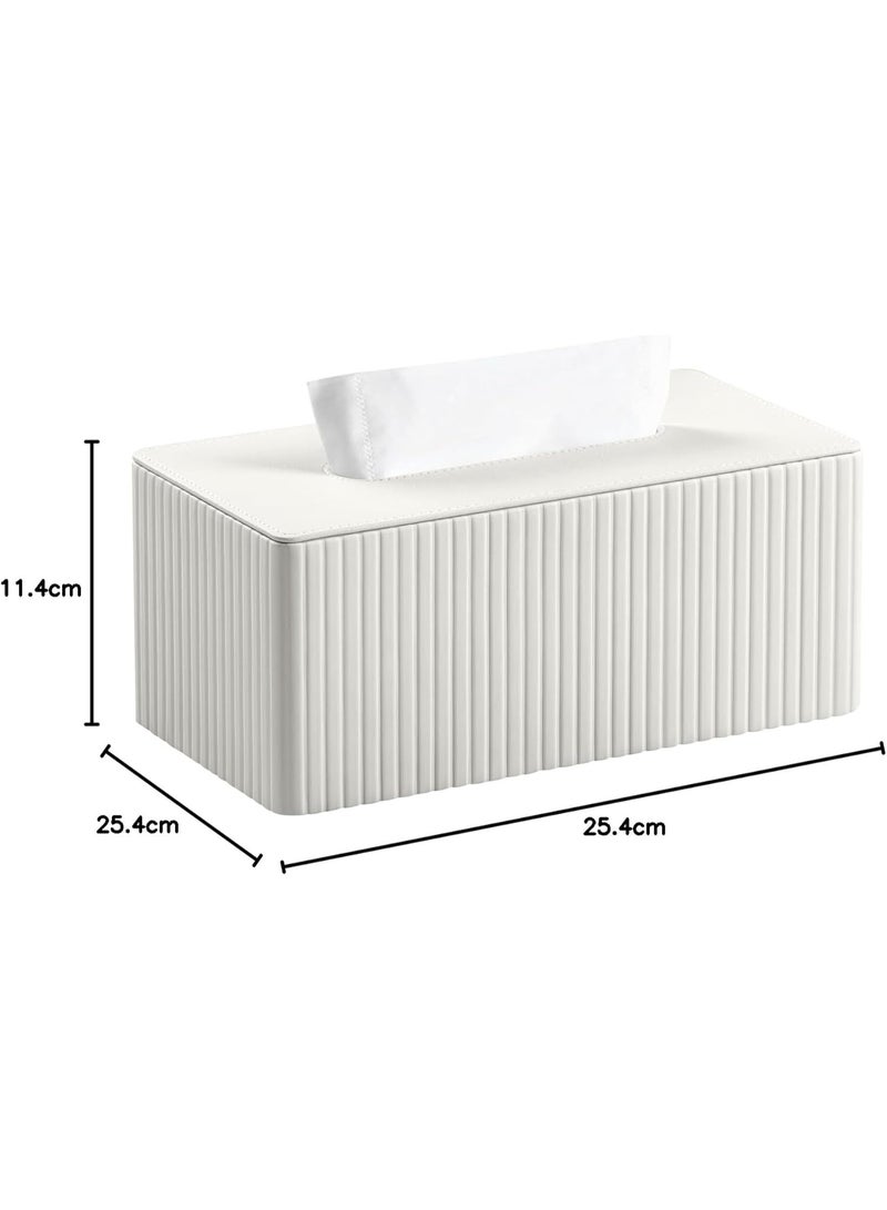 Stylish PU Leather Rectangle Tissue Box Cover with Magnetic Bottom for Bathroom Bedroom Office (White Stripes) - Image 4