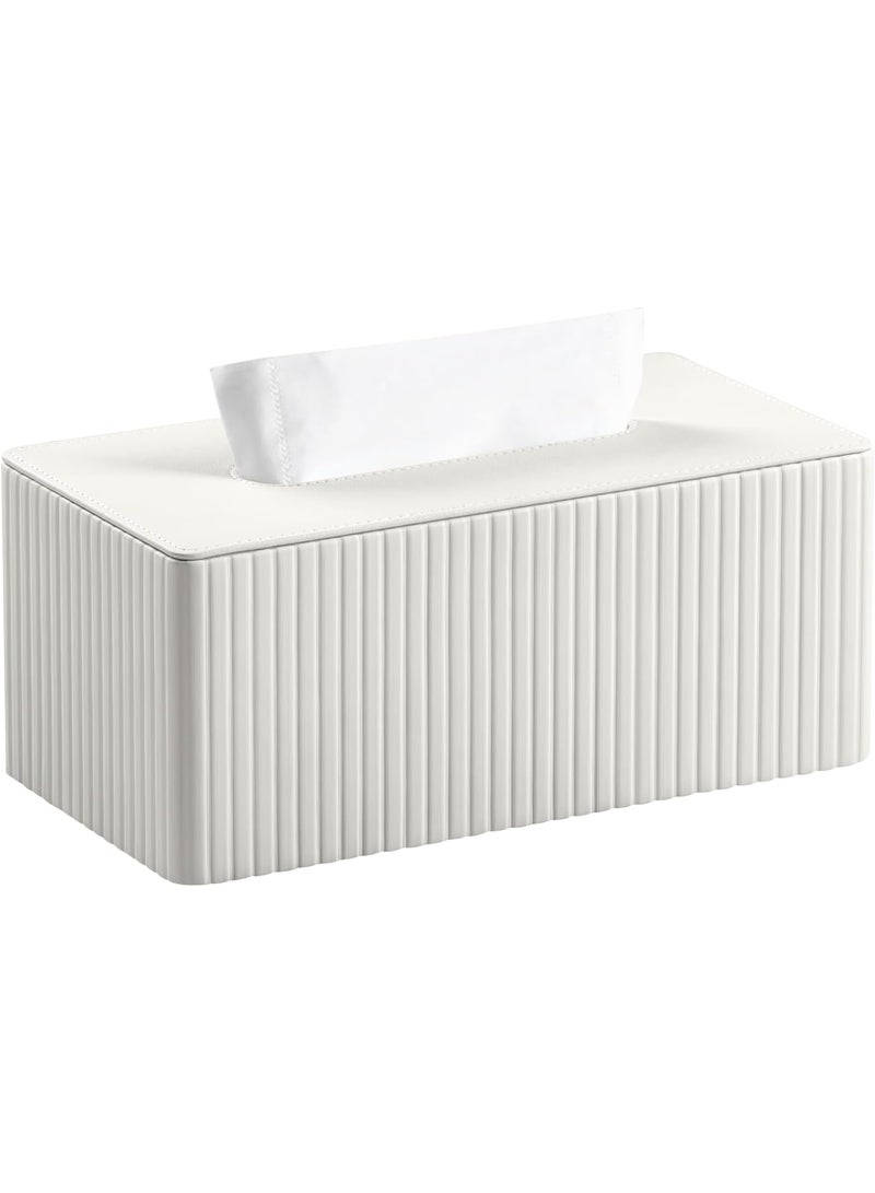 Stylish PU Leather Rectangle Tissue Box Cover with Magnetic Bottom for Bathroom Bedroom Office (White Stripes) - Image 1