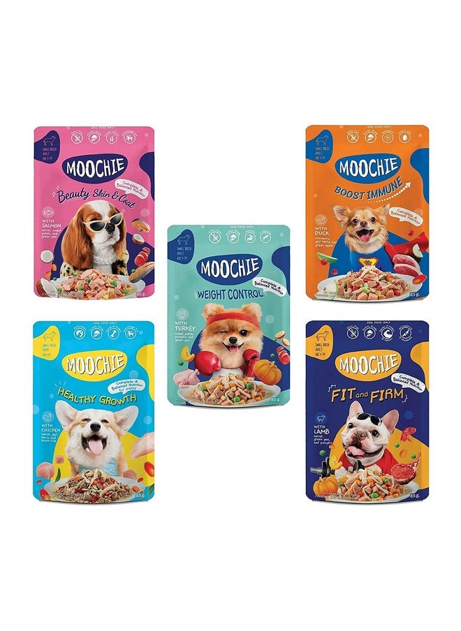 بتس إمباير مجموعة طعام الكلاب الرطبة من Moochie، وجبة جافي خالية من الحبوب، بدون نكهات صناعية، أطعمة مرق الكلاب عالية البروتين، وجبات الحيوانات الأليفة غير النباتية، مزيج من جميع النكهات للكلاب، الجراء (85 جرام × 10)  - Image 1