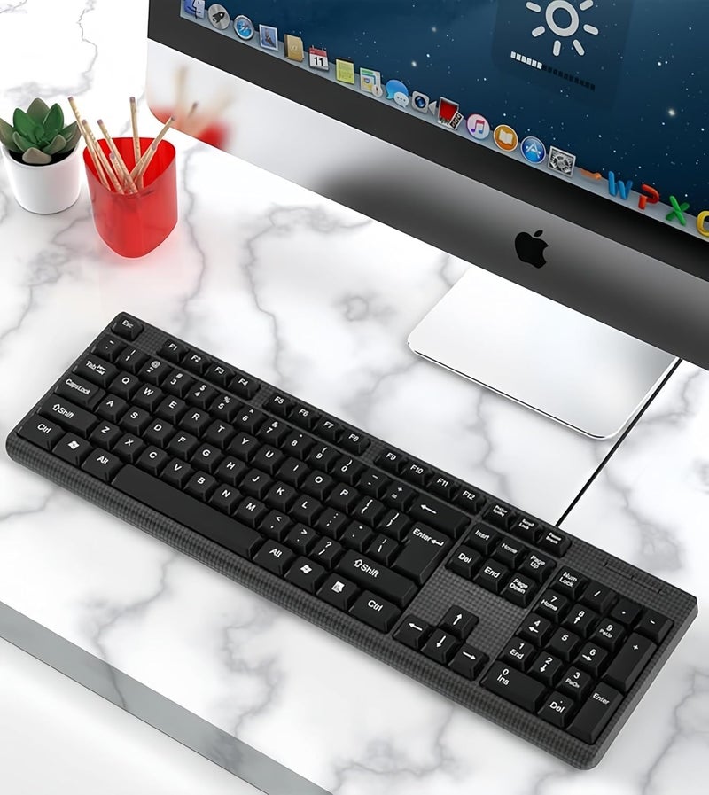 Guiheng Wired Computer Keyboard, Plug Play USB, Large Number Pad, LED Indicatorsï¼ŒErgonomic, Foldable Stands,Anti-Wear Letters Full Size Keyboard,for Windows Mac PC Laptop-Black - Image 2