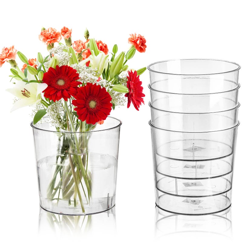 Kingrol 6 Pack Clear Flower Vases 3 Quart Plastic Ice Buckets for Chilling Beer Wine Champagne Multipurpose Buckets for Home Office 65 x 65 x 6 Inch