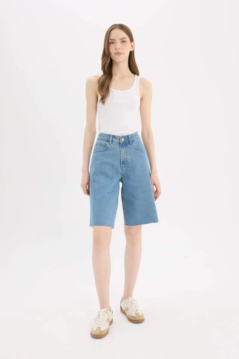 DeFacto High Waist Denim Bermuda Shorts