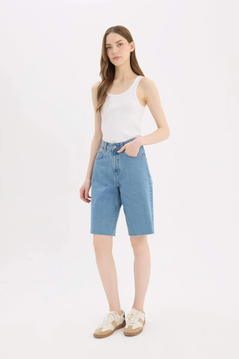 DeFacto High Waist Denim Bermuda Shorts