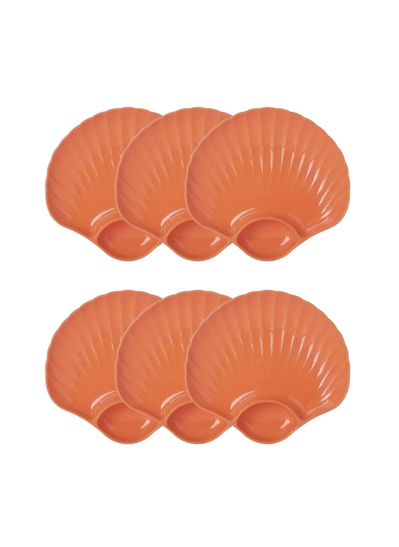 Agabani Agabani Dinnerware Plate with Dip Section Elegant Shell Shape Plate with NatureInspired Durable Serving Dish for Appetizers Dessert Snack Ideal for Home Restaurant Party Use Orange 6 Pieces  - Image 1