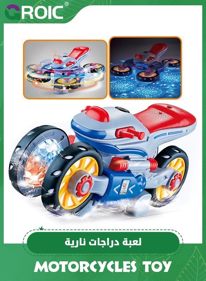 GROIC Transforming Motorcycle Toy, with LED Flash and Sound, Kids Toy Motorcycle, Stunt Spinning Car Electric Universal - Image 1