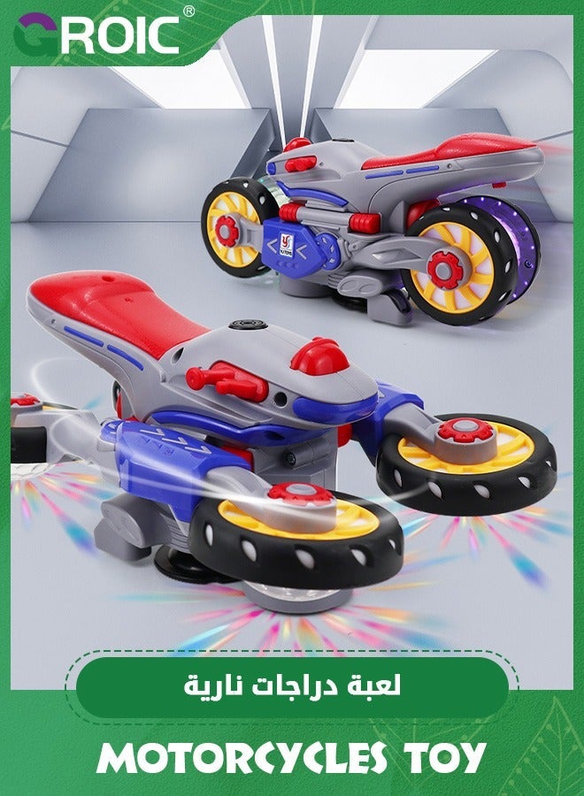 GROIC Transforming Motorcycle Toy, with LED Flash and Sound, Kids Toy Motorcycle, Stunt Spinning Car Electric Universal - Image 2