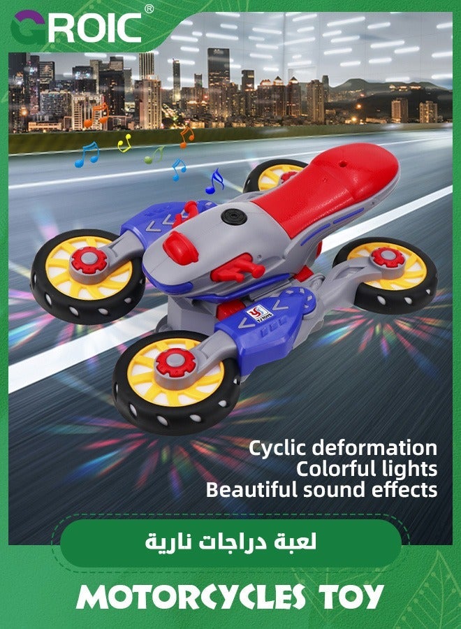 GROIC Transforming Motorcycle Toy, with LED Flash and Sound, Kids Toy Motorcycle, Stunt Spinning Car Electric Universal - Image 3