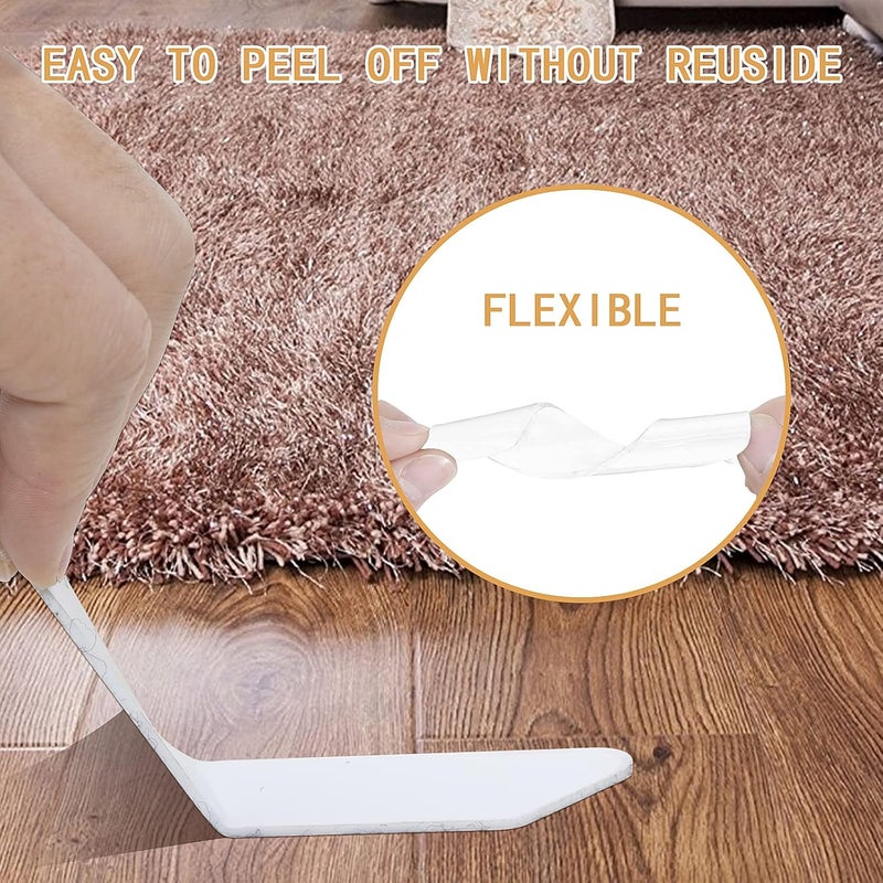 Sollifa Rug Tape,16 Pcs Dual Sided Washable Removable Rug Stopper for Area Rug, Non Slip Adhesive Prevent Curl for Hardwood Floors and Carpet Corners - Image 5