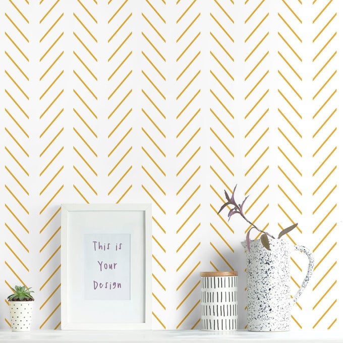 YELLOW AND WHITE PEEL AND STICK WALLPAPER MODERN HERRINGBONE WALLPAPER BATHROOM 177INCH X 1181INCH GEOMETRIC REMOVABLE CONTACT PAPER PEEL AND STICK SELF ADHESIVE CABINET WALL PAPER WATERPROOF