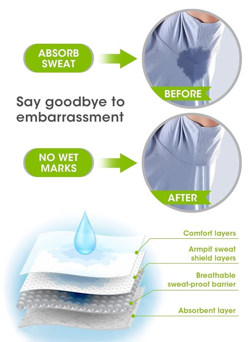 XUN 100pcs underarm sweat pads, high-quality anti-hyperhidrosis, suitable for men and women Comfortable, invisible, ultra-sticky, disposable protective clothing/shield, sweatproof armpit protection, alleviate underarm odor - Image 3