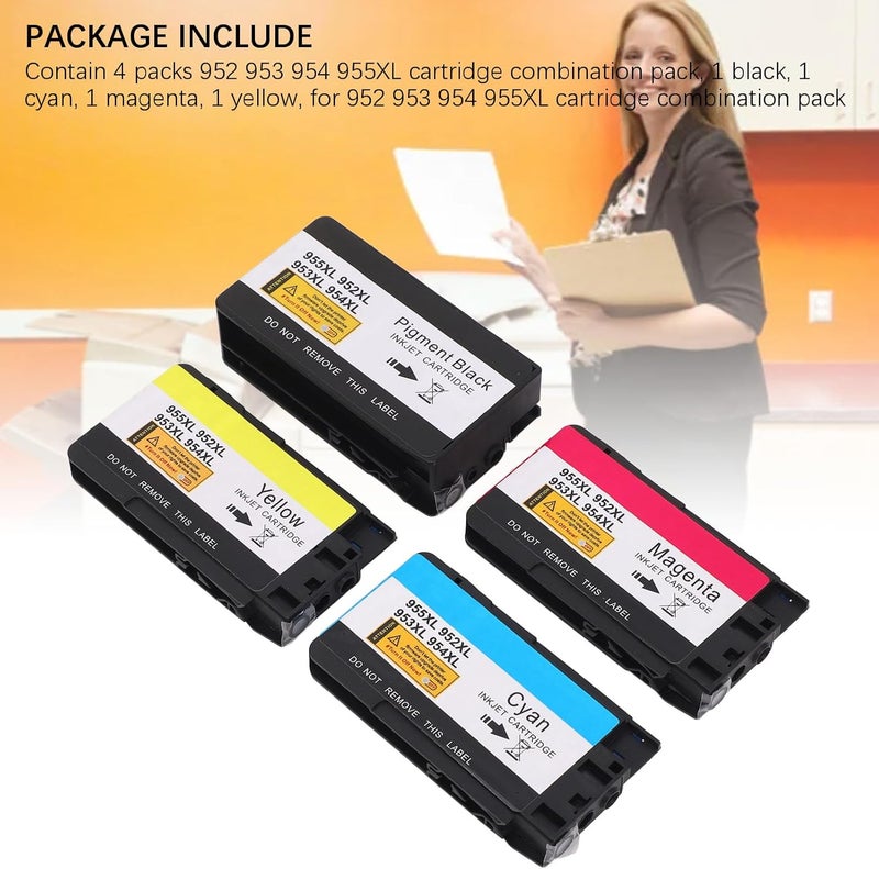 4pcs Ink Cartridges Combo Pack High Capacity Black Cyan Magenta Yellow Replacement for OfficeJet 8702 Inkjet Printer 952 953 954 955XL - Image 2