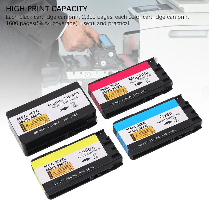 4pcs Ink Cartridges Combo Pack High Capacity Black Cyan Magenta Yellow Replacement for OfficeJet 8702 Inkjet Printer 952 953 954 955XL - Image 5