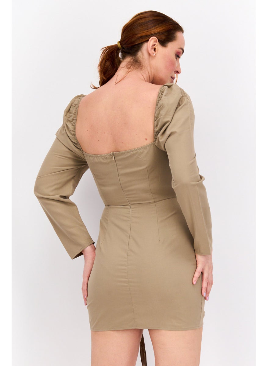Missguided Women Petite Solid Mini Casual Dress, Khaki  - Image 3