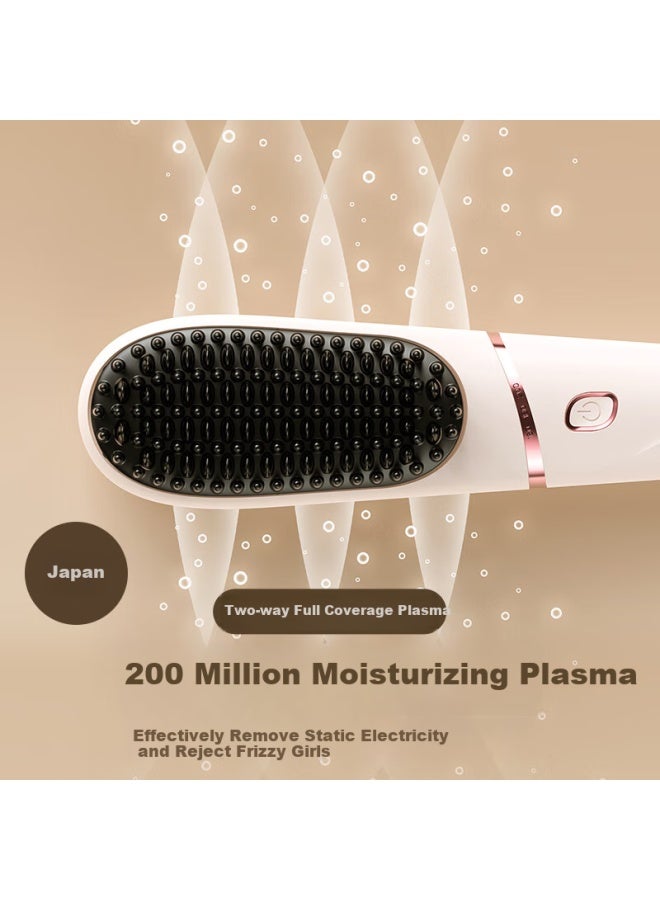 Tsuyagla Ionic Straightening Brush And Curling Iron 2-in-1 Hair Styling Tool - Birthday Gift For Women - White - Image 2