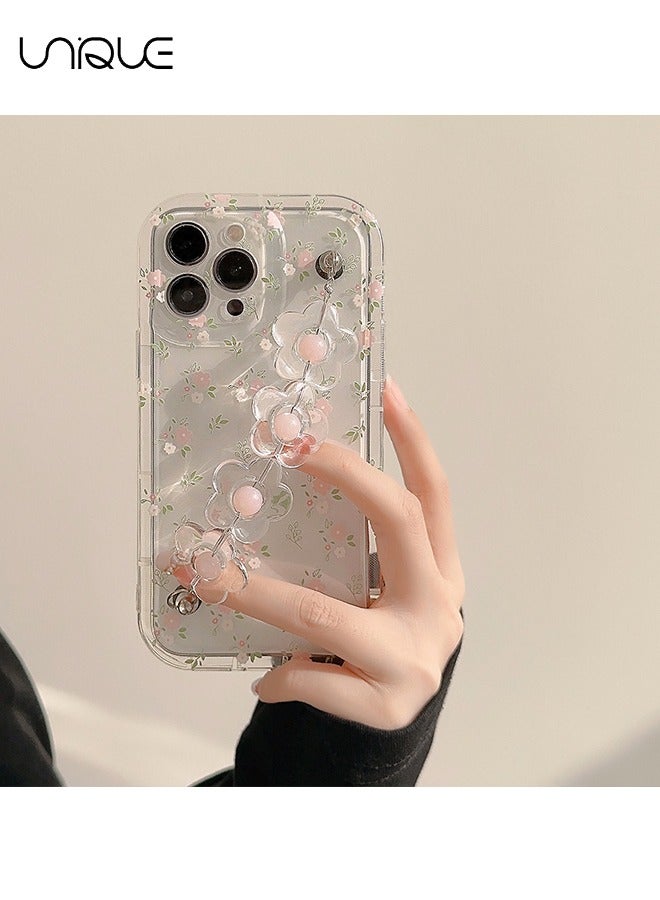 Unique Compatible with iPhone 15 Pro Max Cases, Pink and White Flower Pattern Cases, Clear Cases, Casecases with Floral Chain - Stylish and Simple Phone Cases - TPU Drop Protection - Image 3