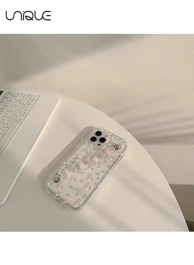 Unique Compatible with iPhone 15 Pro Max Cases, Pink and White Flower Pattern Cases, Clear Cases, Casecases with Floral Chain - Stylish and Simple Phone Cases - TPU Drop Protection - Image 4