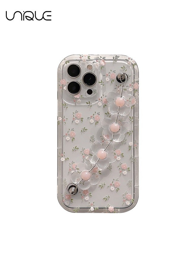 Unique Compatible with iPhone 15 Pro Max Cases, Pink and White Flower Pattern Cases, Clear Cases, Casecases with Floral Chain - Stylish and Simple Phone Cases - TPU Drop Protection - Image 1